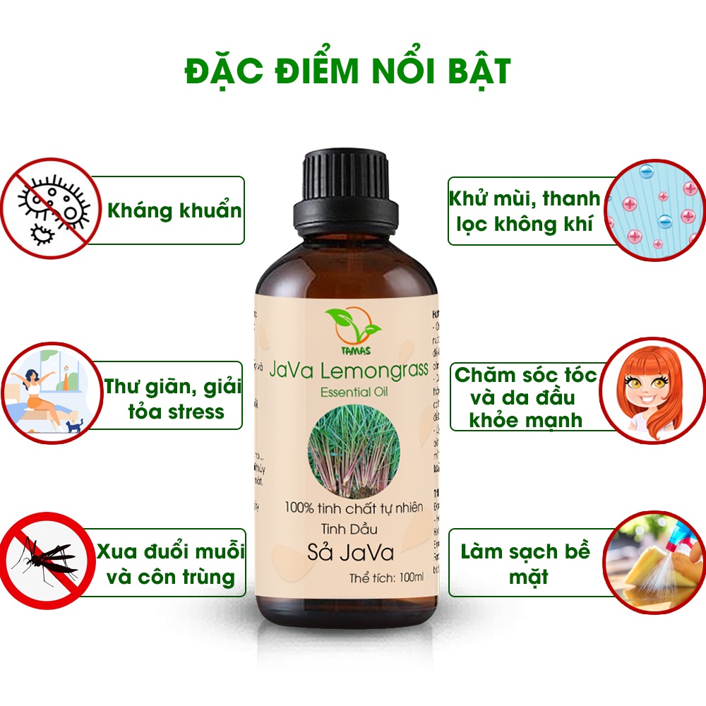 Mô tả Bộ đôi khử mùi đuổi muỗi hiệu quả. Tinh dầu Sả Java 100ml + Xịt tinh dầu đuổi muỗi sả quế 300ml TAMAS - 3