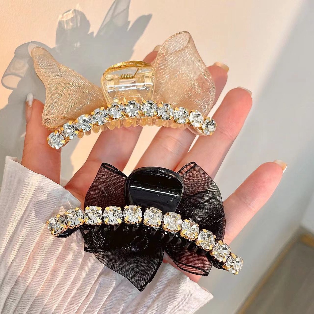 Kẹp tóc nơ nhỏ hai mặt đính đá ngọc trai nhân tạo, kẹp mái đính nơ phong cách thanh lịch, hàn quốc