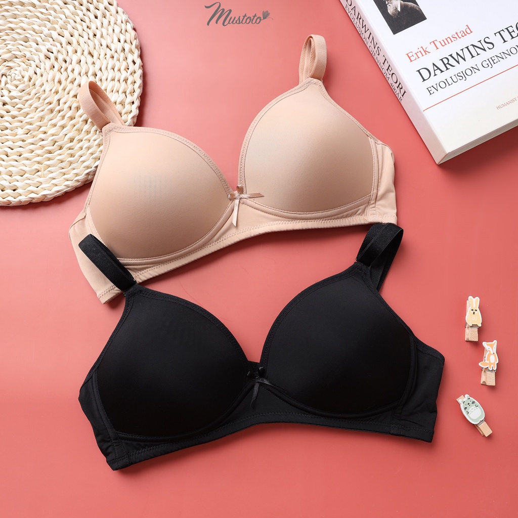 Combo 2 Áo Lót Nữ Mút Mỏng Không Gọng Trơn Size Lớn Đen Da Đậm Mustoto MA22