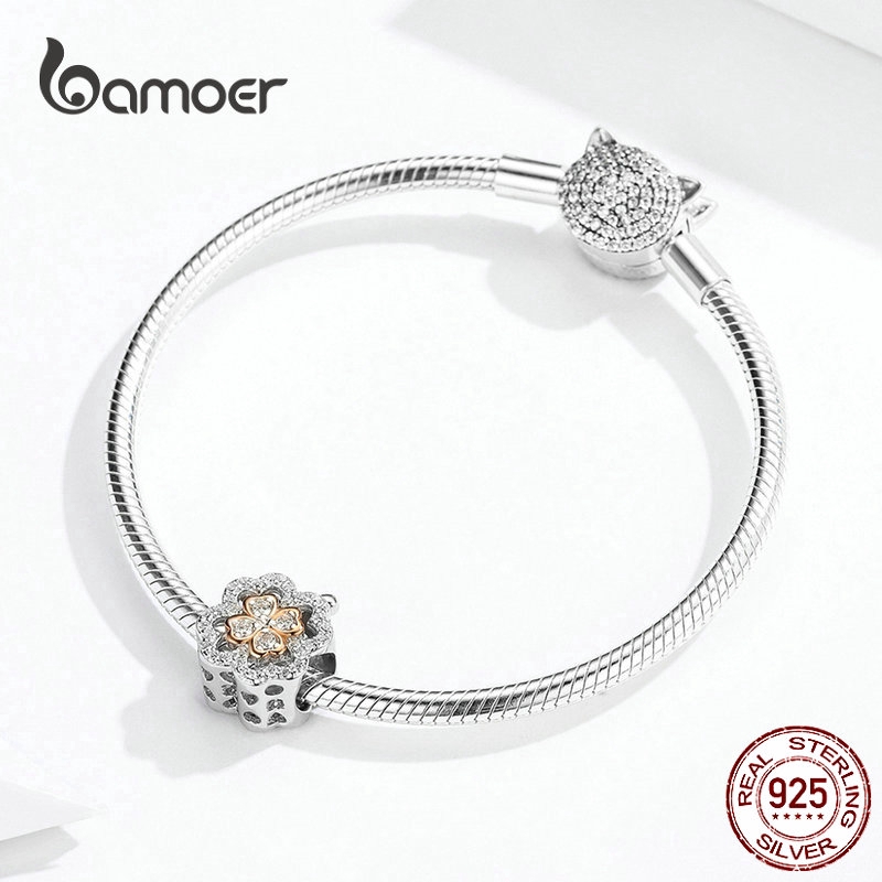 Bamoer Mặt Vòng cổ Hình Cỏ Bốn Lá May Mắn Màu Bạc/Vàng/Xanh Lá/Bạc 925