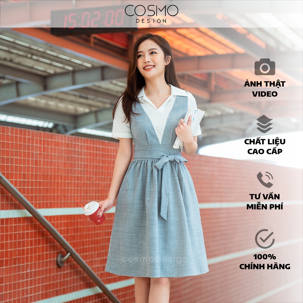 [COSMO Design] Váy Xoè Ghi Pha Trắng Thắt Dây Đai Eo | Shopee Việt Nam