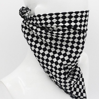 Khăn Bandana Vải Cotton Hình Vuông Họa Tiết Caro Trắng Đen Phong Cách Hip Hop Unisex