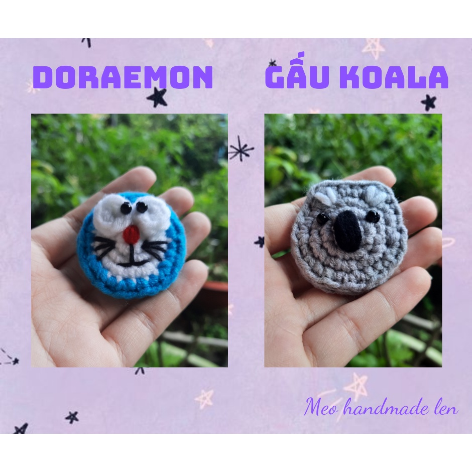 Pin/Ghim cài doraemon, minions, động vật bằng len - Handmade len - Crochet