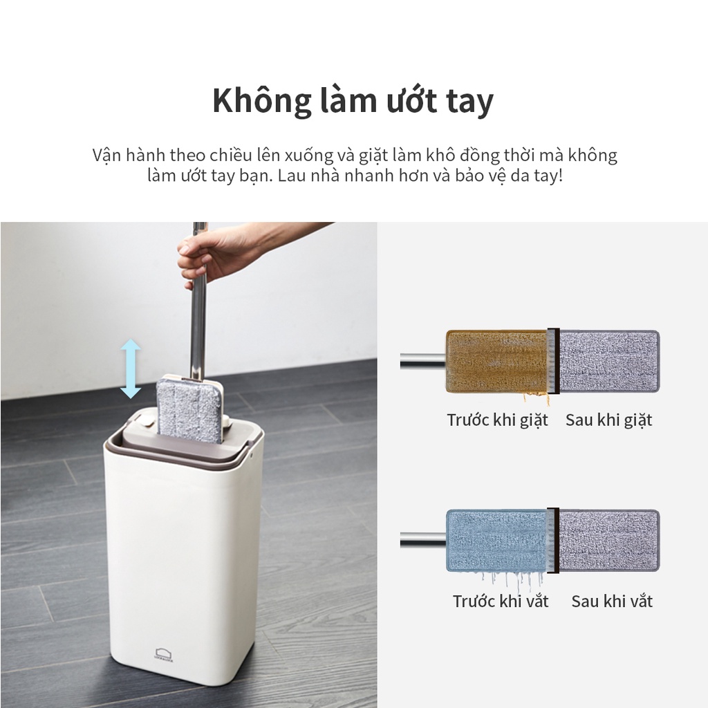 Bộ cây lau nhà LocknLock Squeeze Flat Mop ETM471 , cây lau nhẹ, dễ dàng vắt nước, làm sạch - K-MALL