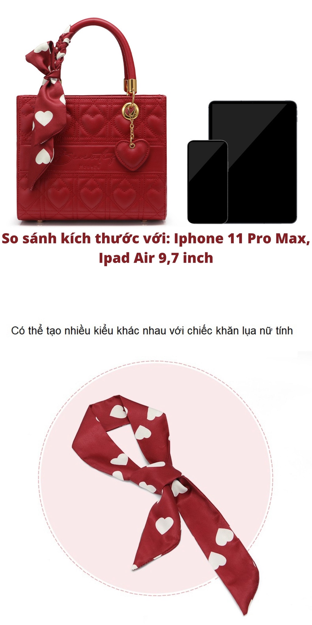 Mô tả Túi xách nữ đi tiệc đẹp Nucelle thời trang phối khăn nơ charm tim ViAnh Store 1172003 - 4