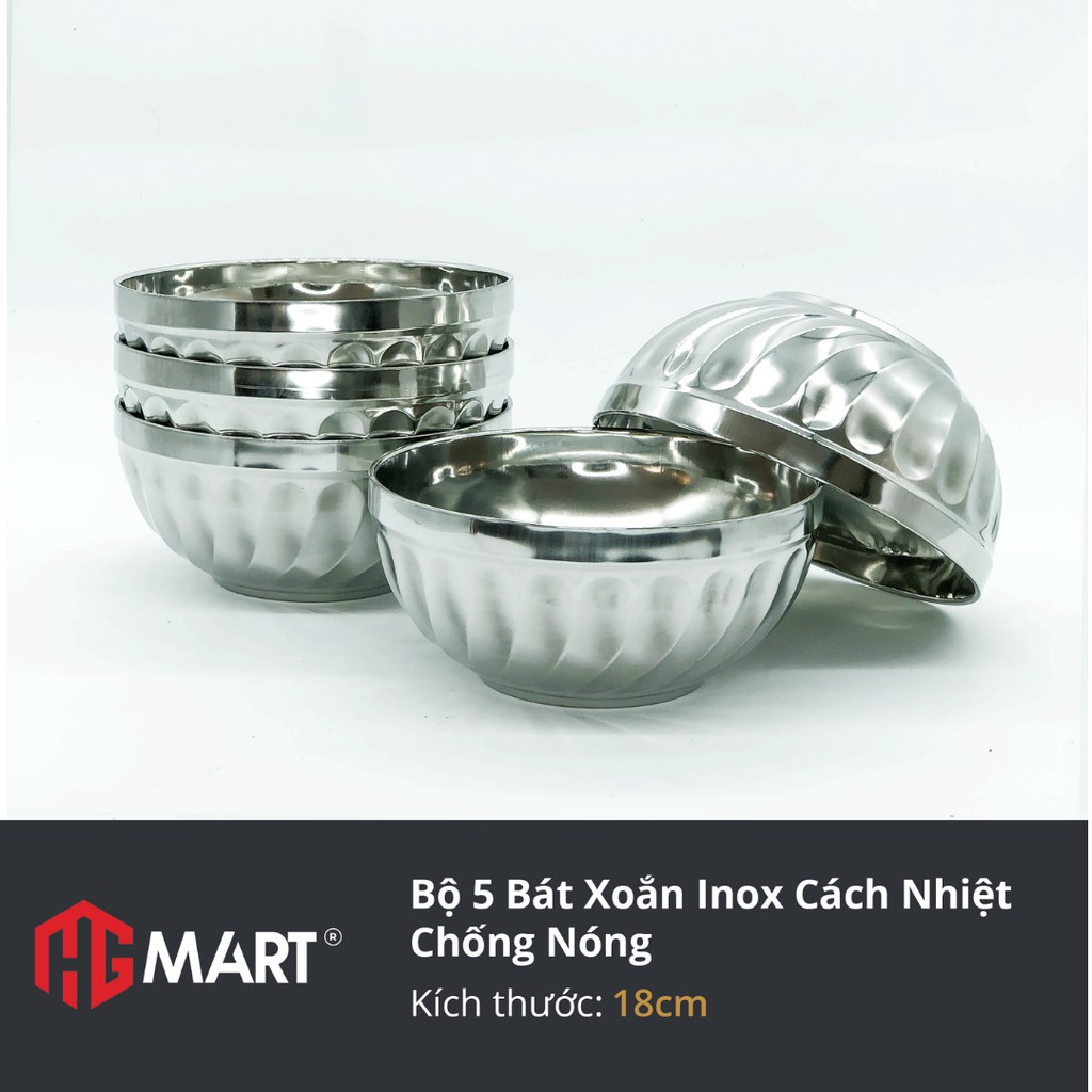 Ảnh Bộ 5 Bát Xoắn Inox cách nhiệt chống nóng thương hiệu Hoàng Gia 3