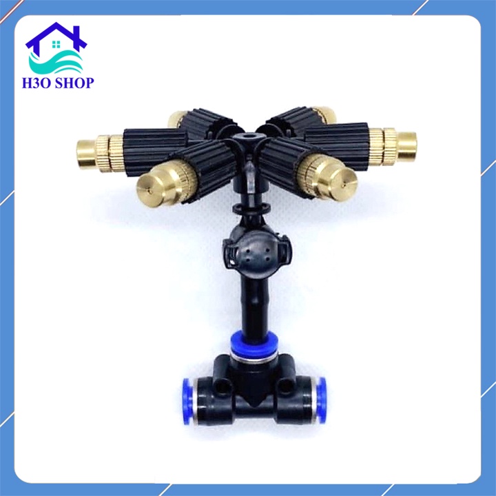 Béc tưới phun sương 6 hướng đầu đồng kèm tê nối nhanh 8mm, đầu phun sương tưới cây