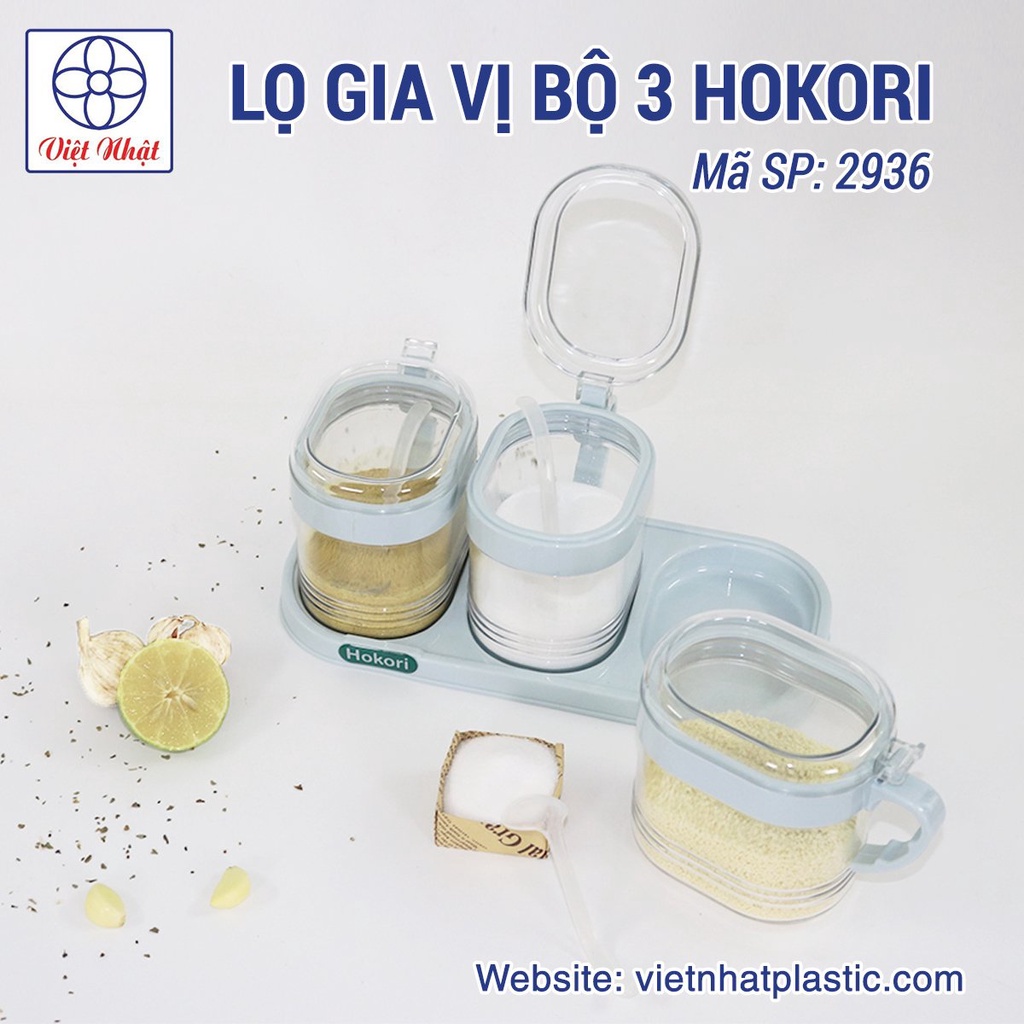 Bộ 3 Hũ Đựng Gia Vị HOKORI Nhựa Việt Nhật Cao Cấp, Hũ Đựng Gia Vị Đẹp Có Kèm Thìa Tiện Lợi 2936