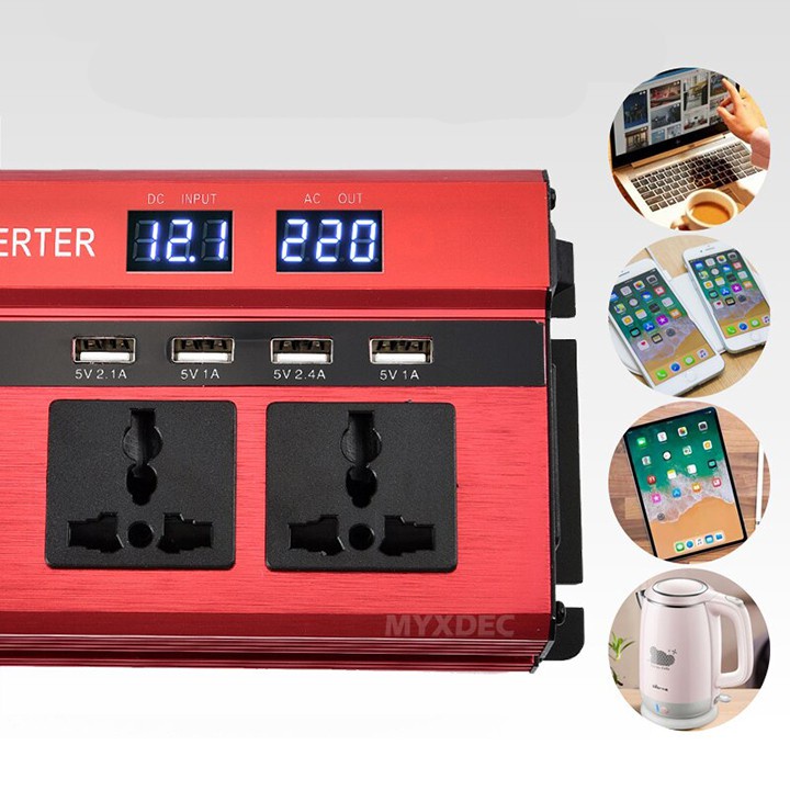 Kích điện 12v lên 220v CARMAER 2000W linh kiện chất lượng cao, ruột lõi đồng