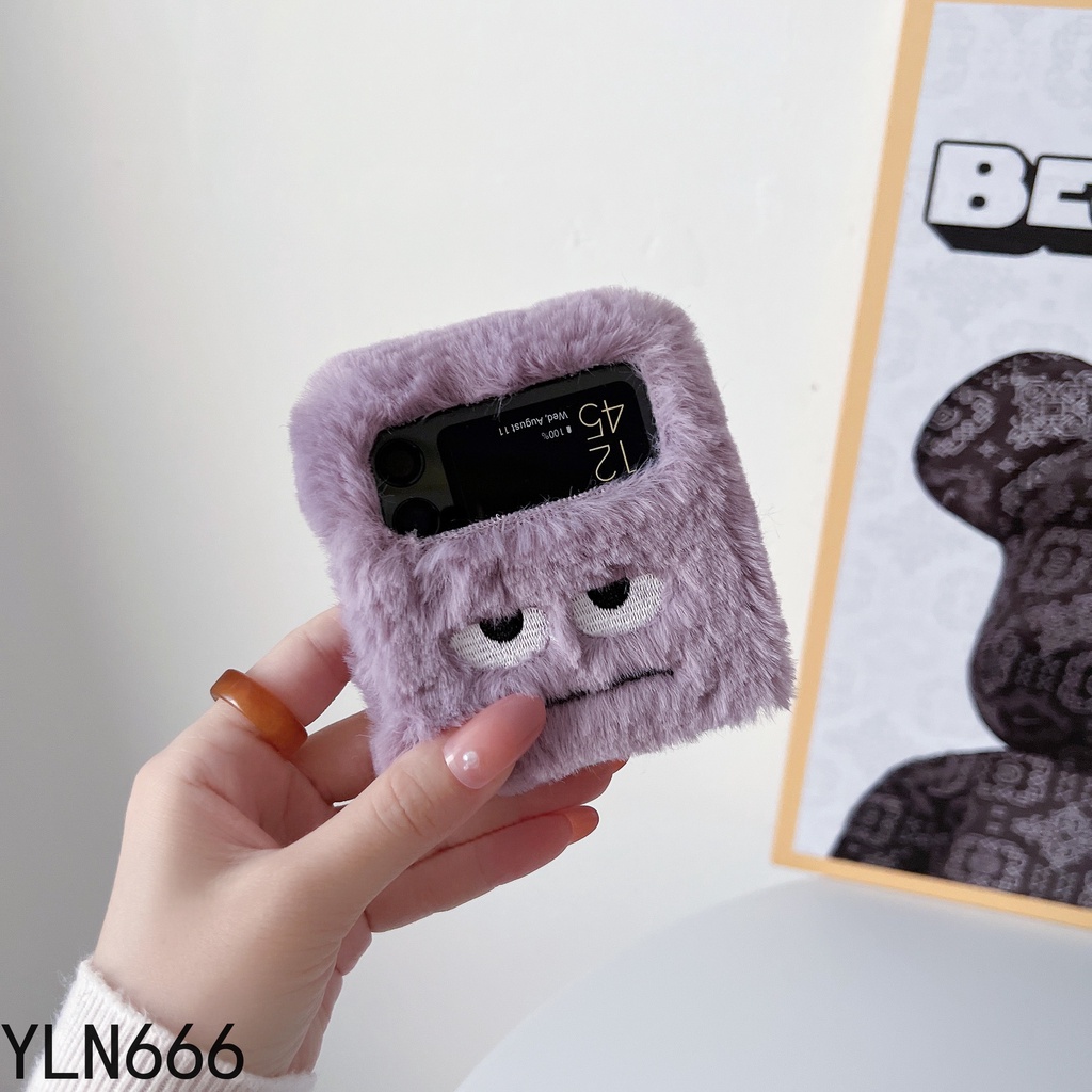 Dành Cho Samsung Galaxy Z Flip 6 5 4 3 2 1 Thời Trang Dễ Thương Ngộ nghĩnh Thêu Biểu Hiện Nhìn Lông Tơ Bảo Vệ Vỏ Điện Thoại Cứng Cho Z Flip6 Cover