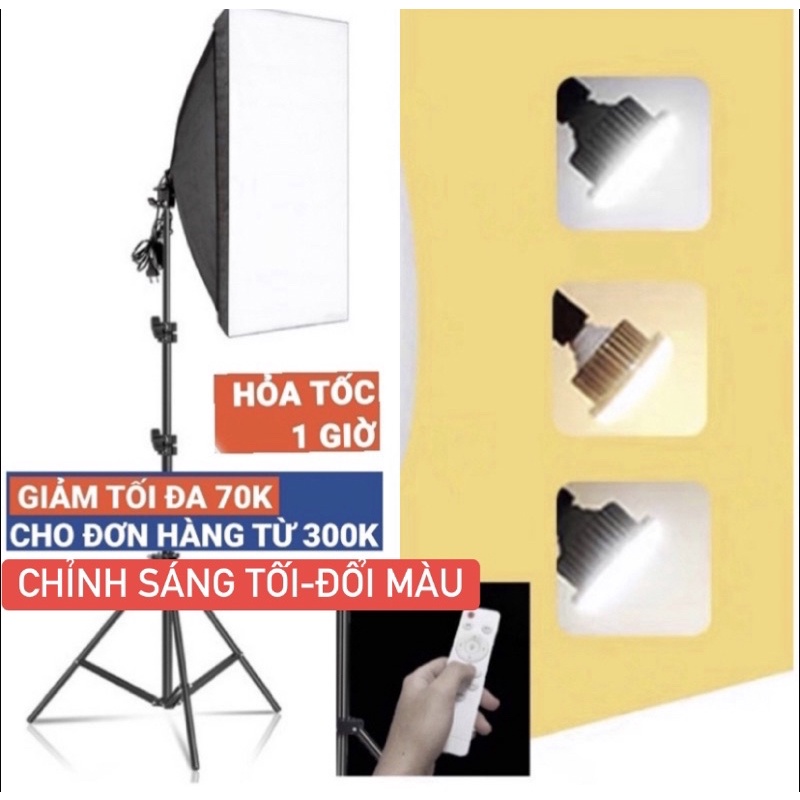 Bộ đèn studio kèm chân thép 8819,chụp ảnh, quay phim,Livestream chuyên nghiệp,cao 2m softbox 50x70cm