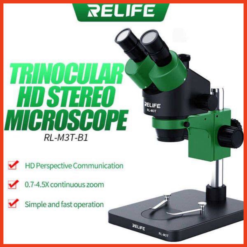 Kính hiển vi 3 mắt RELIFE RL-M3T-B1 độ phóng đại 7X-45X kèm đèn, thị kính WF10X/20mm