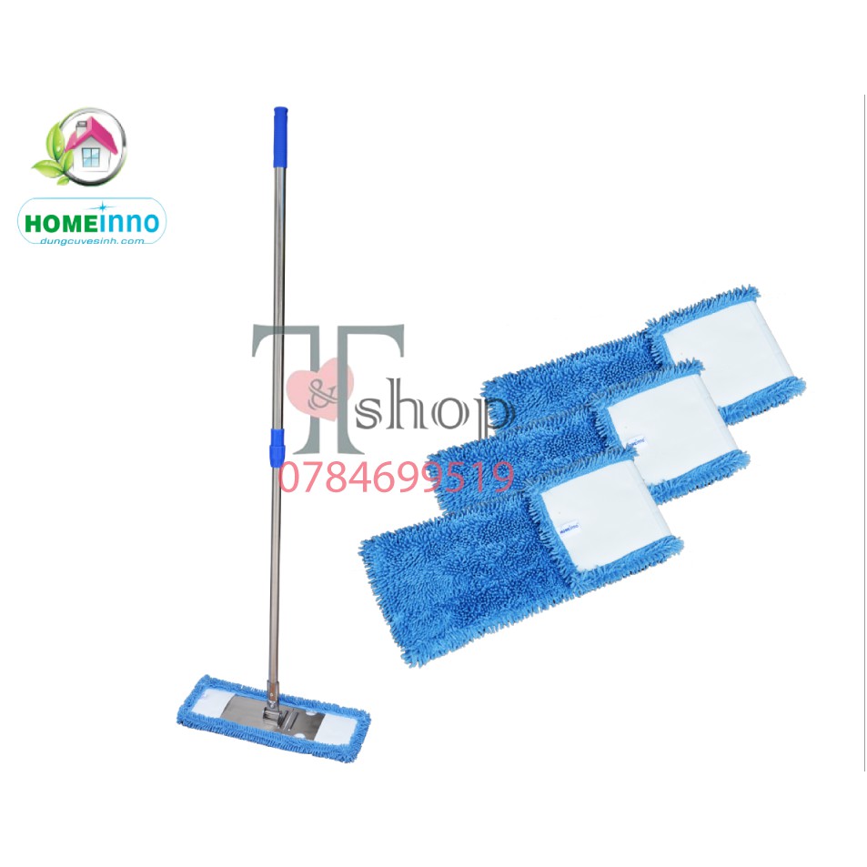 1 Cây Lau Nhà Bản Inox 45cm Homeinno Cán Rút + 3 Tấm Lau San Hô Thay ...