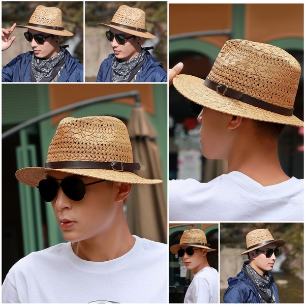 Ống hút mũ cao bồi phương Tây - Bohemia thoáng khí rỗng - Bãi biển mùa hè Mặt trời rộng vành Fedora Trilby Mũ chống nắng rơm