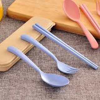 SET 2 Bộ thìa dĩa đũa 3 chi tiết bằng lúa mạch 1601