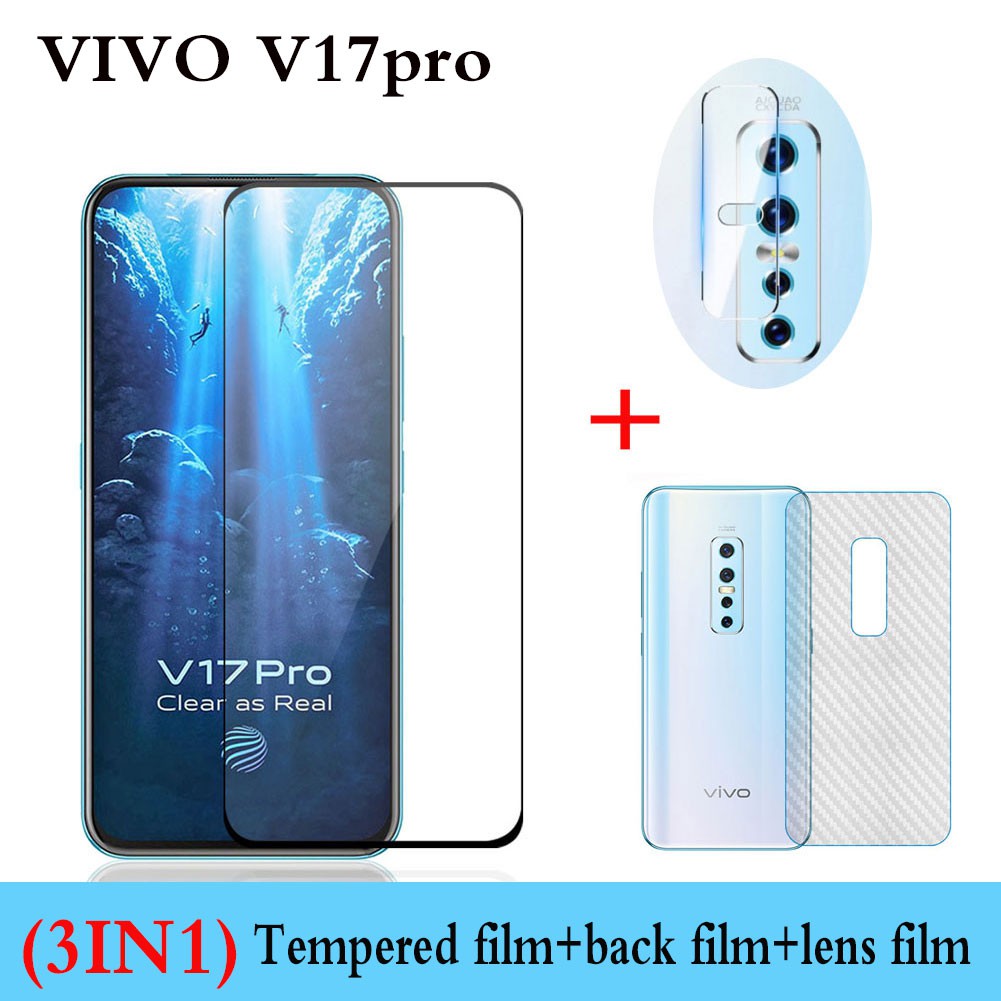(3in1) Vivo V17 V17pro Y11 Y12 Y15 Y17 Y19 Phim kính cường lực + Phim ống kính + Phim mặt sau bằng sợi carbon