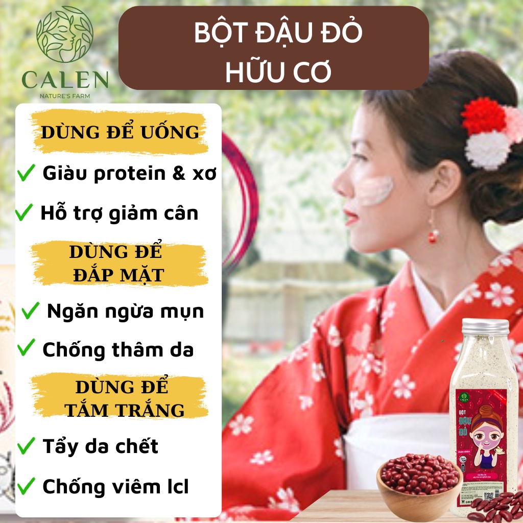 Bột đậu đỏ Calen , mặt nạ đậu đỏ đắp mặt nguyên chất giúp tẩy da chết dưỡng trắng da cấp ẩm chống lão hóa da