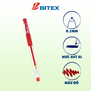 Bút Gel Bitex G02 mực xanh, mực đỏ, mực đen, ngòi 0.5mm viết êm trơn, không chảy mực (5 cây)