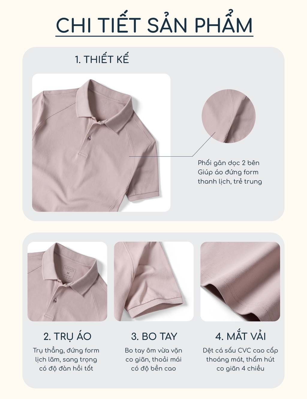 Mô tả Áo Polo nam BASIS màu mới, vải CVC cá sấu 4 chiều dày dặn, co giãn Leevus APL37 - 2