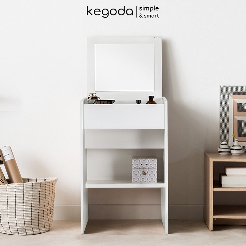 Ảnh Bàn Trang Điểm Có Gương Gấp Gọn, Bàn Phấn Gỗ Kèm Ghế Nhỏ Gọn Thông Minh Dáng Simple KEGODA KGD08 1
