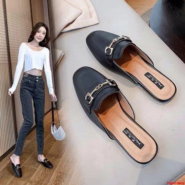 Baotou Nửa Dép Nữ Giày Da Lười Size 35-43 Giày Nữ Size Lớn 41 Baotou Nửa Dép Nữ Bên Ngoài Giày Đế Bằng Giày Lười Dép Mùa Hè Dép Dép 42 Casual Thoải Mái Tất Cả Trận Đấu Chống