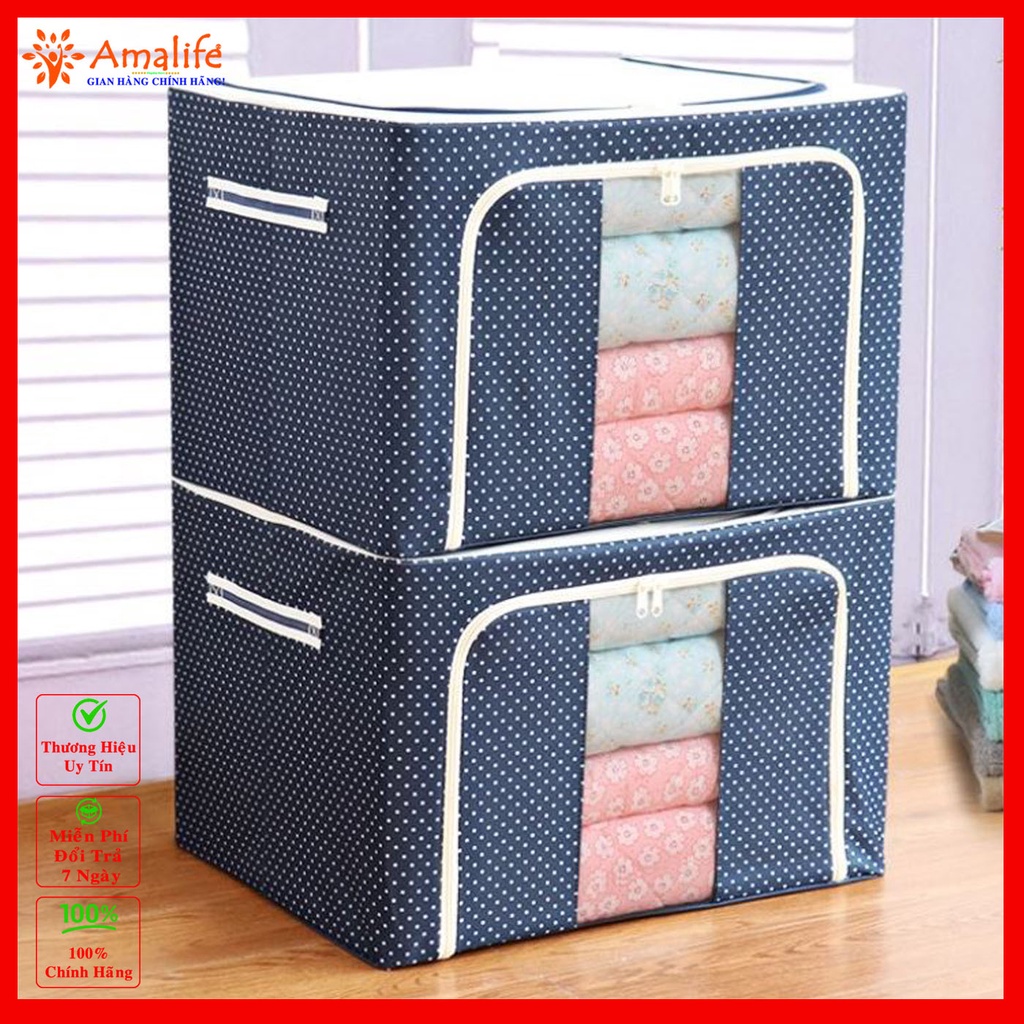 Ảnh Hộp Vải Đựng Quần Áo Chăn Màn Khung Thép Loại To 66 Lít Gấp Gọn 50*40*33cm, Túi Đựng Đồ Khung Thép Chính Hãng Amalife 3