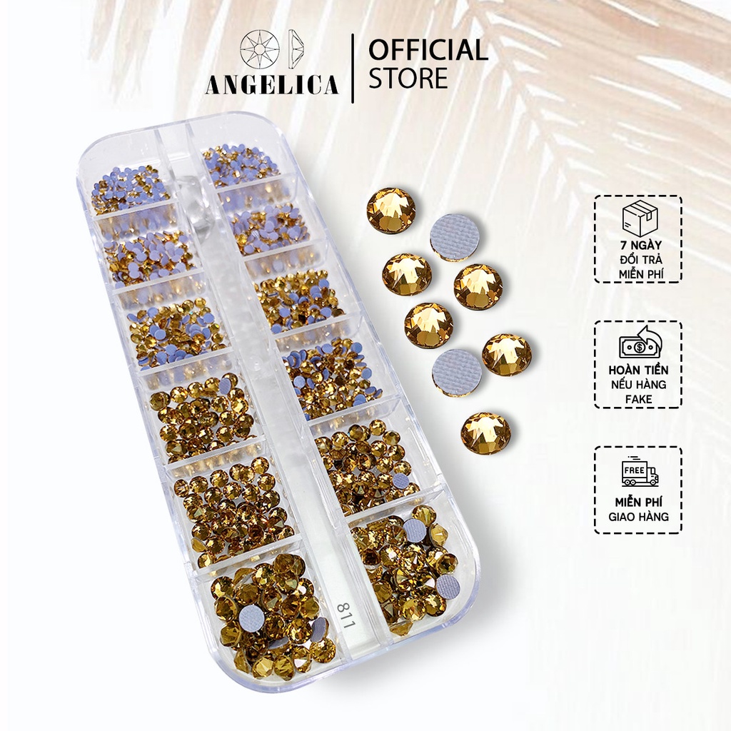 Đá Nail Chân Lưới 16 Khía Màu Vàng Trà Đậm Trang Trí Móng ANGELICA 811