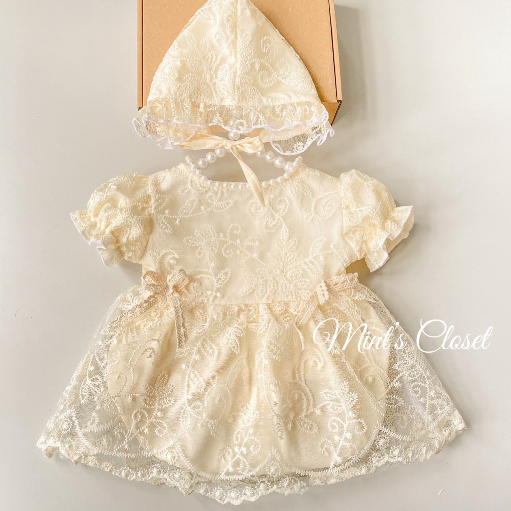 Set váy voan trắng liền quần bé gái MINTSCLOSET Mints Closet hoa kèm phụ kiện sơ sinh 1 2 tuổi - BV7024 - BV7026