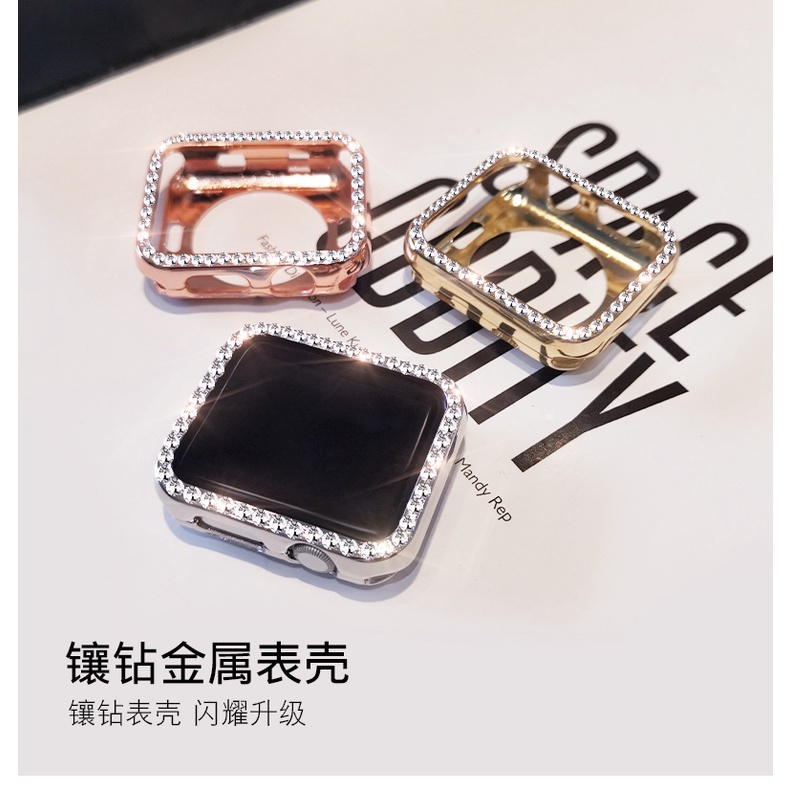 Nam Nữ Hợp Kim Nhôm Sang Trọng + Ốp Lưng Chống Sốc Kim Cương Zircon Cho Apple Watch SE3 Ultra3 S9 S8 SE S7 S6 Ultra 49mm 42mm 40mm 44mm 41mm 45mm Iwatch Case