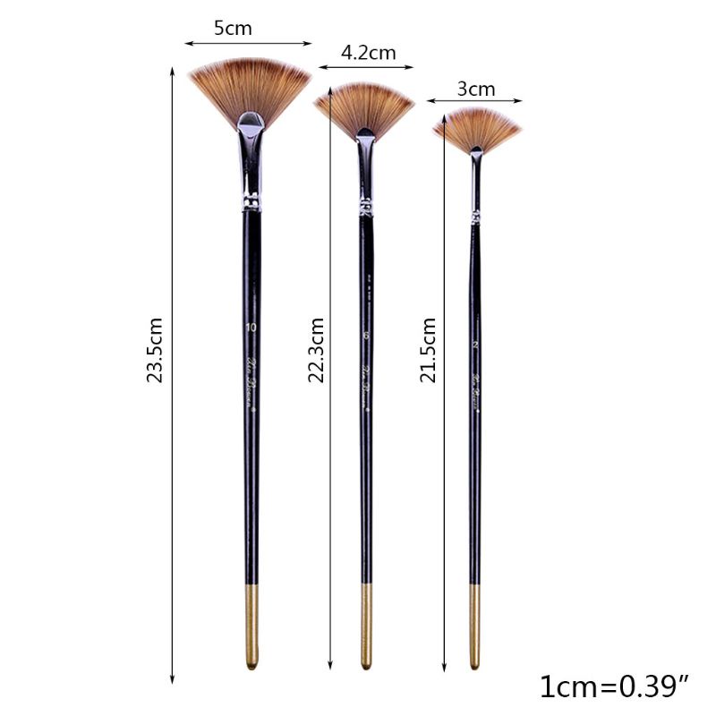 Bộ 3 Cọ Vẽ Tranh Sơn Dầu Nhiều Màu Sắc Hình Quạt