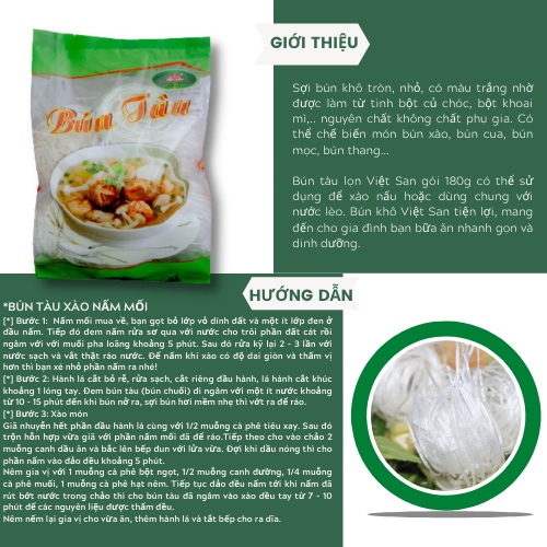 Bún Tàu Lọn Việt San 100g/180g - Bún Tàu Khô Sợi Tròn Nhỏ Dinh Dưỡng Cao