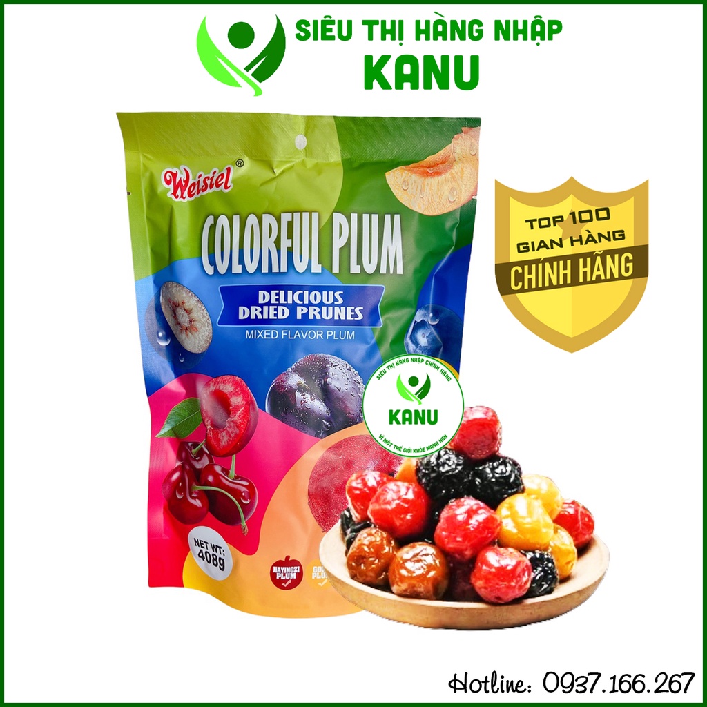 Ô mai xí muội mix nhiều loại trái cây Plum Weisiel 408g (omai ngon: cherry, việt quất, mơ, mận vàng, mận đen, mận đỏ)