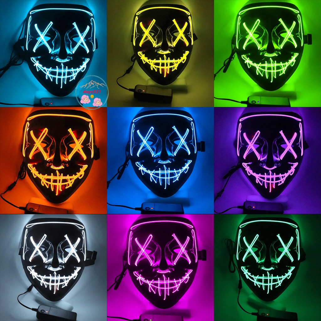 Mặt nạ hóa trang hacker phát sáng halloween có led dạ quang nhiều màu ...