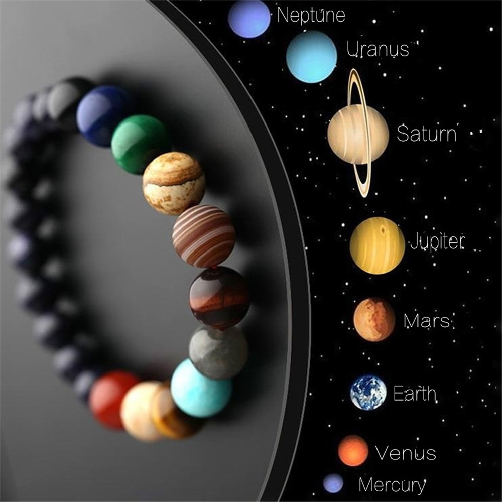Vòng Tay Chuỗi Hạt Đá Chakra Thiên Nhiên Hệ Mặt Trời Galaxy Thời Trang Cho Nam Và Nữ