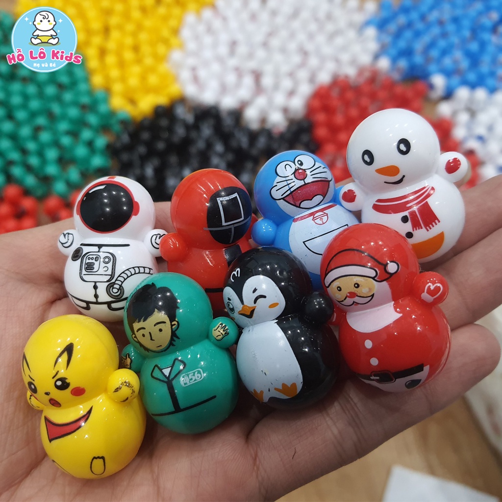 Set 50 Lật đật mini, lật đật squid game, người tuyết, doremon nhiều mẫu
