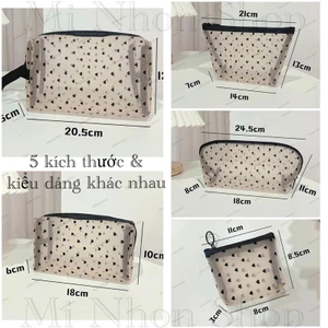 Túi lưới đựng mĩ phẩm hoạ tiết trái tim xinh xắn sức chứa lớn