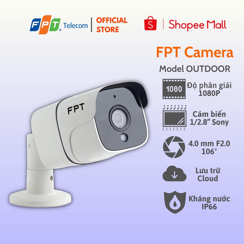 Camera An Ninh FPT - Model Outdoor Ngoài trời - Cảm biến Full HD - 1080p - Bao Gồm 14 tháng Cloud