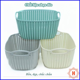 RỔ NHỰA GIẢ ĐAN MÂY QUAI CẦM TRÒN TIỆN LỢI { H }