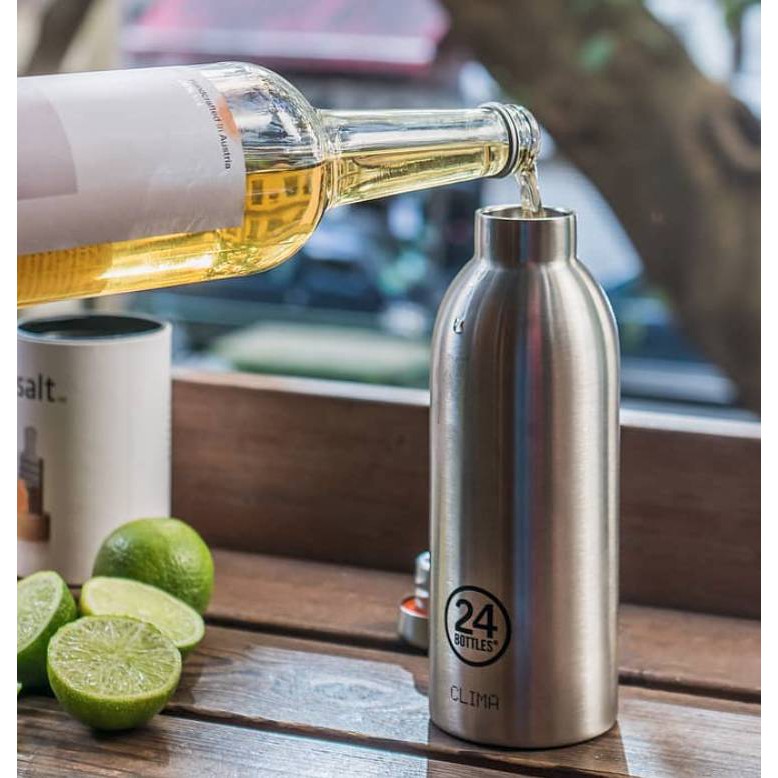 Ảnh Bình giữ nhiệt chân không 24Bottles Clima họa tiết Brushed Steel chất liệu thép không gỉ 1