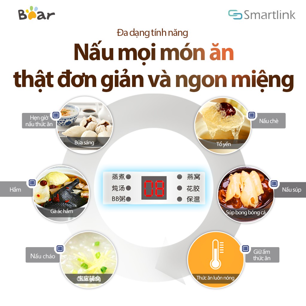 Ảnh Nồi Nấu Cháo, Ninh, Chưng Cách Thủy Bear 4 trong 1 800ml DDZ-A08G2 -Hàng Chính Hãng 4