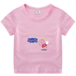 Peppa Pig hoạt hình cotton áo thun trẻ em mới giản dị hàng đầu thời trang dễ thương ngắn tay bé gái quần áo đa năng