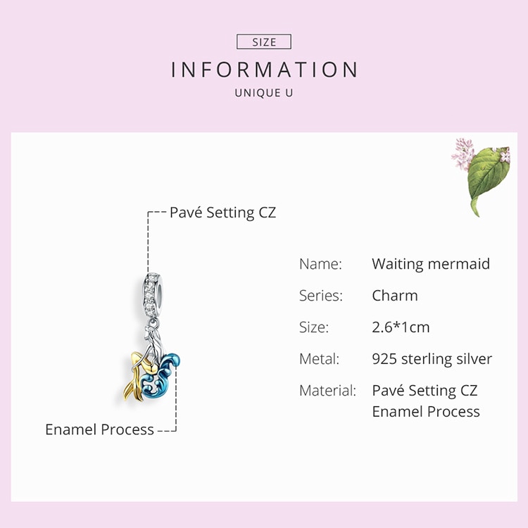 BAMOER Vòng cổ  Bạc 925 Mặt Nàng Tiên Cá Cho Nữ