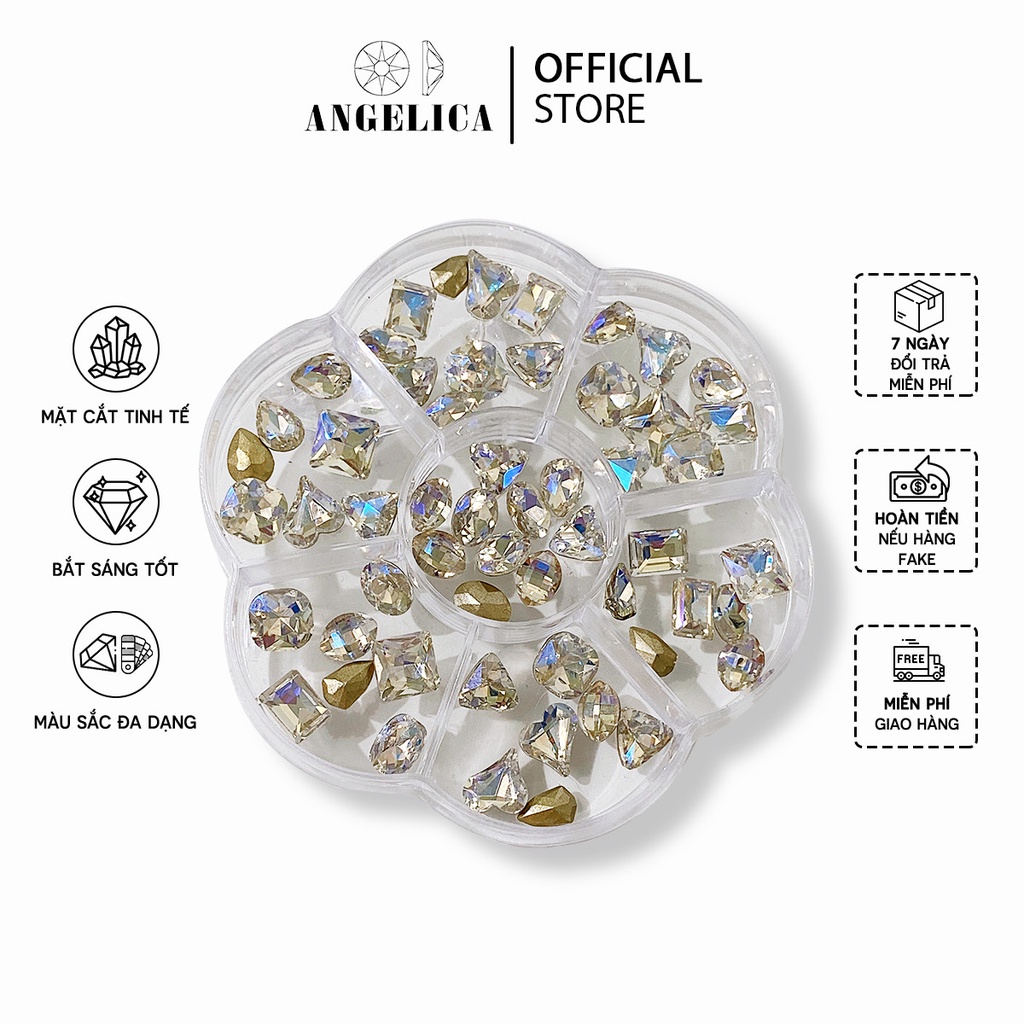 Set mix đá khối thủy tinh nail chân vàng trang trí móng ANGELICA SDK50 SKMN