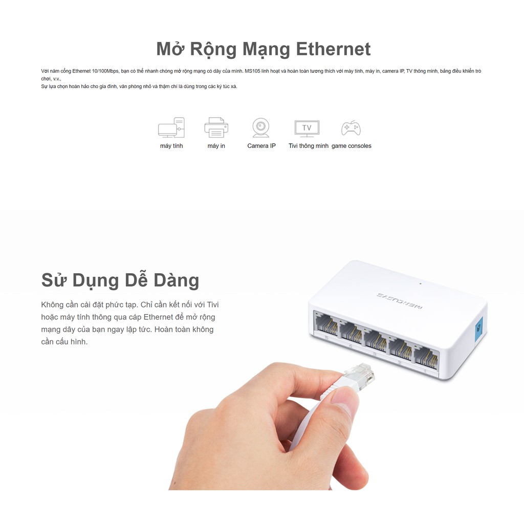 Ảnh Bộ Chia Tín Hiệu Để Bàn Mercusys MS105 5 Cổng Switch Port 10/100Mbps 3