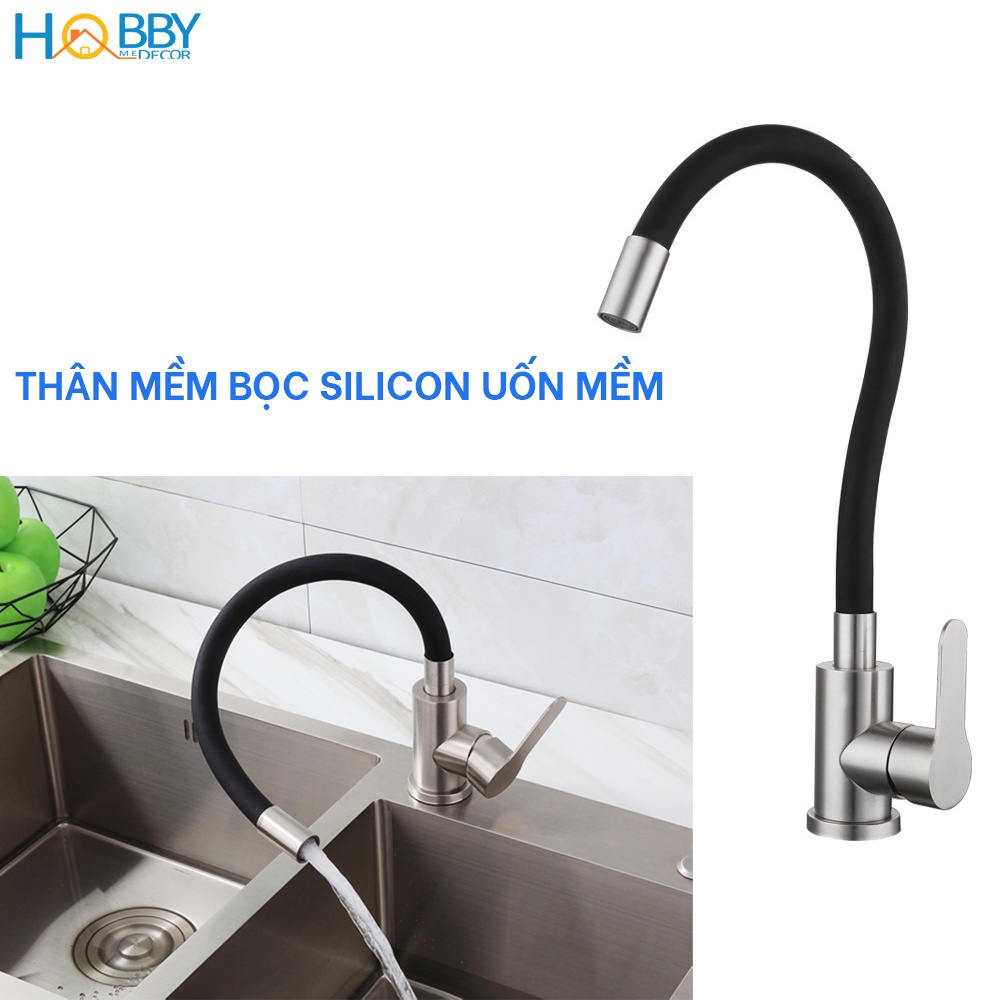 Vòi rửa chén bát nóng lạnh xoay 360 độ inox 304 Hobby home decor VTM1