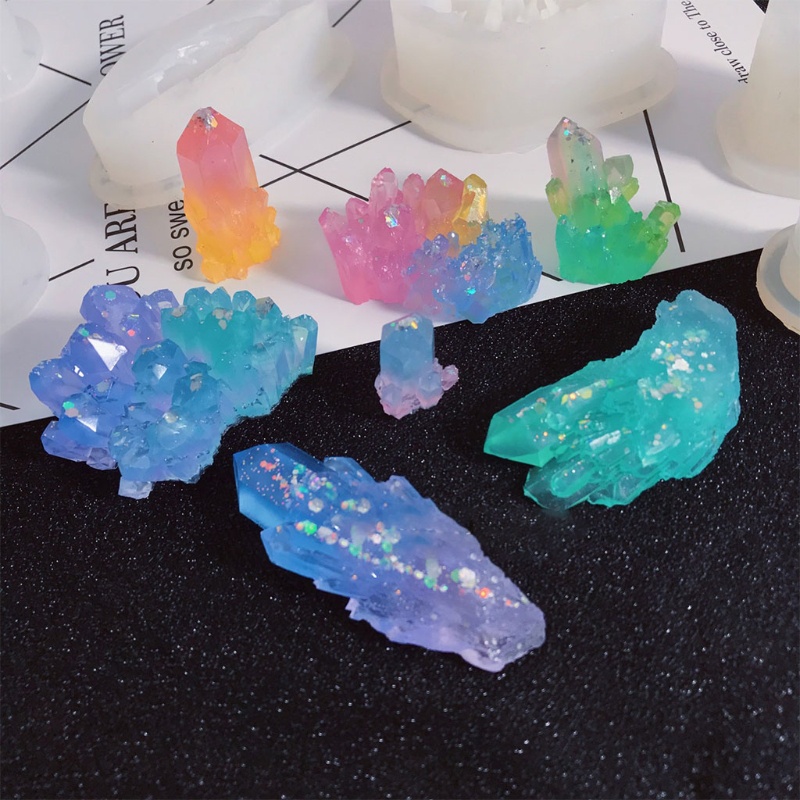 Khuôn Ép Epoxy với Hình dạng Đá Pha Lệ Mô Phỏng, Kèm Khuôn Nhựa và Silicon