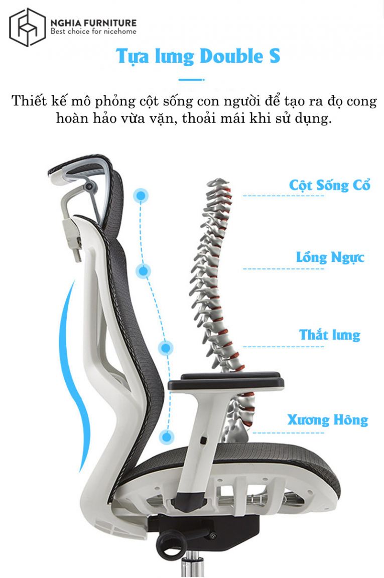 Mô tả Ghế công thái học Nghia Furniture Spider, Full lưới thoáng khí, ngả sâu 135 độ, bảo hành 3 năm - 5