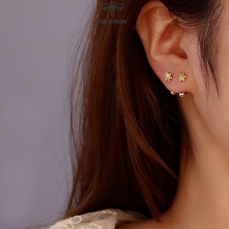 Khuyên tai bạc TLEE chốt vặn dáng cong hình hoa năm cánh dịu dàng TLEE JEWELRY B0151