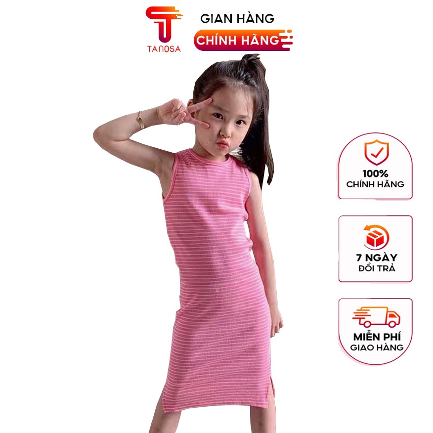 [Mã BMLTB200 giảm đến 100K đơn 499K] Váy cho bé gái TANOSA kẻ màu sắc chất thun cotton thoáng mát