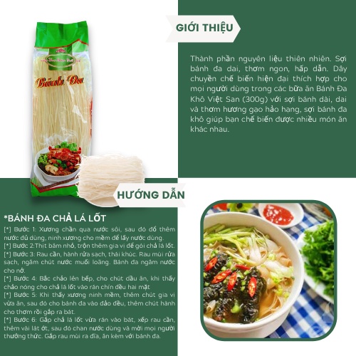Bánh Đa Khô Sợi Trắng Việt San 300g - Sợi Dai Ngon Tự Nhiên Nấu Lẩu, Nấu Canh Tiện Lợi